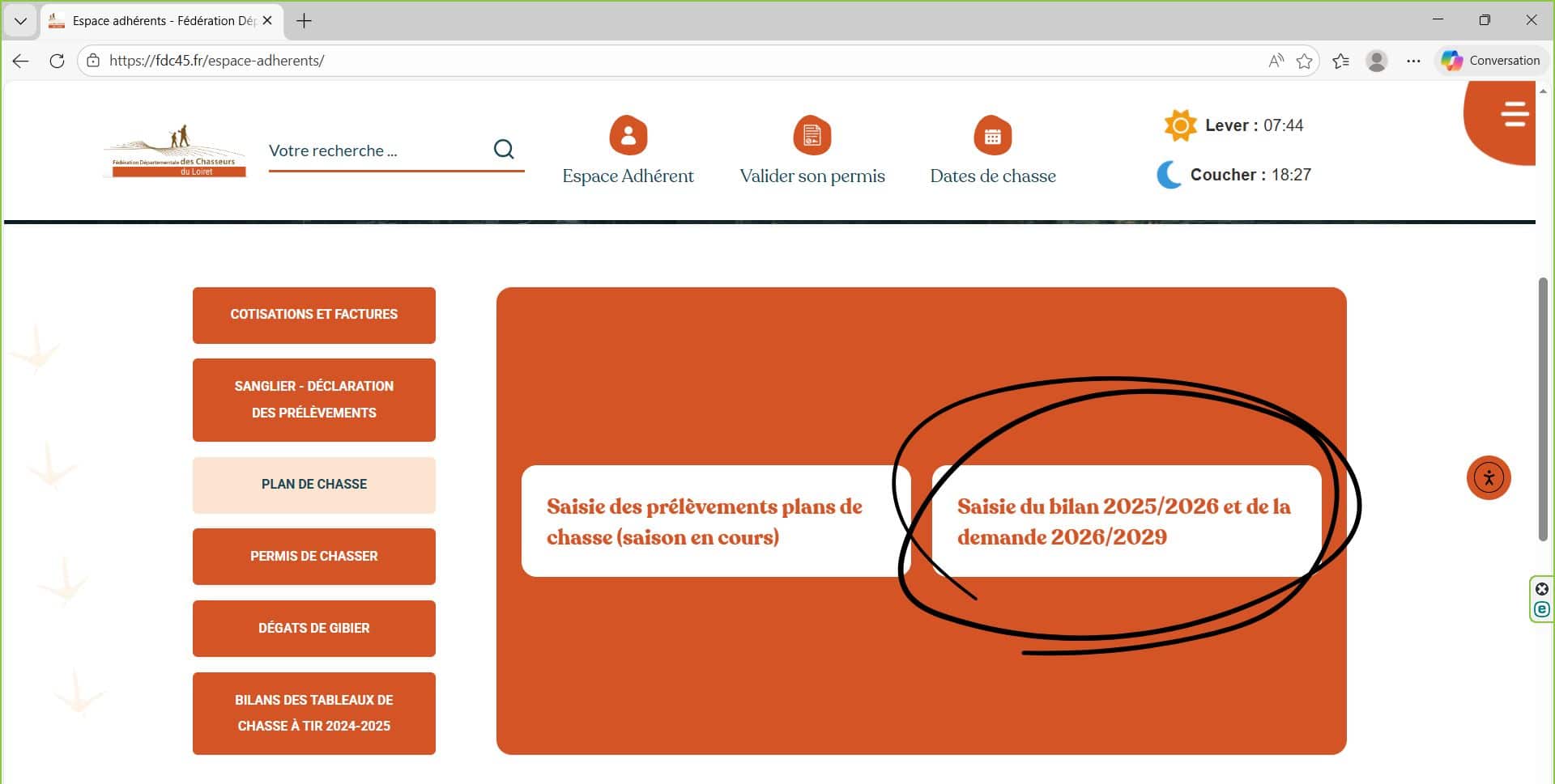 Plan de chasse et Bilan